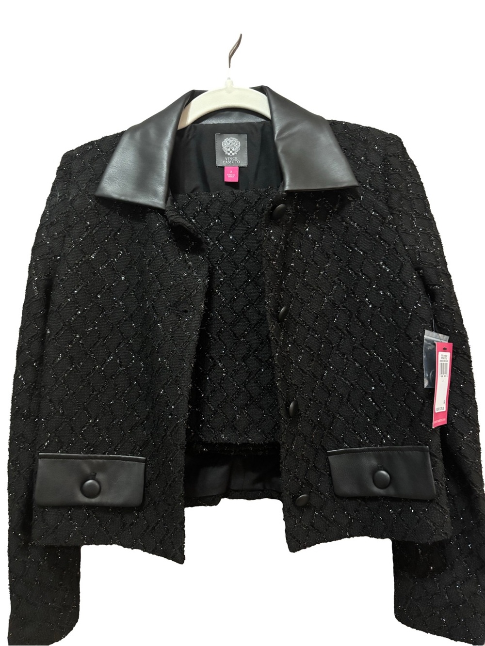 Vince Camuto Black Tweed Jacket with Faux Leather Trim